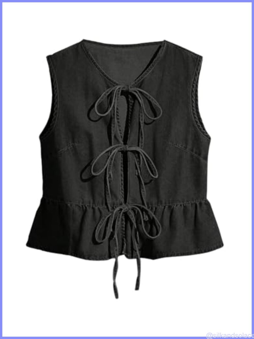 Tie Front Denim Vest Ruffle Hem Sleeveless Jean Top Shirt
